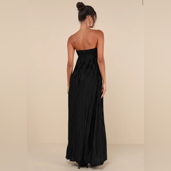 Lulus Whimsical Beauty Black Satin Plisse Strapless Maxi Dress Evening Wedding M - Picture 5 of 6